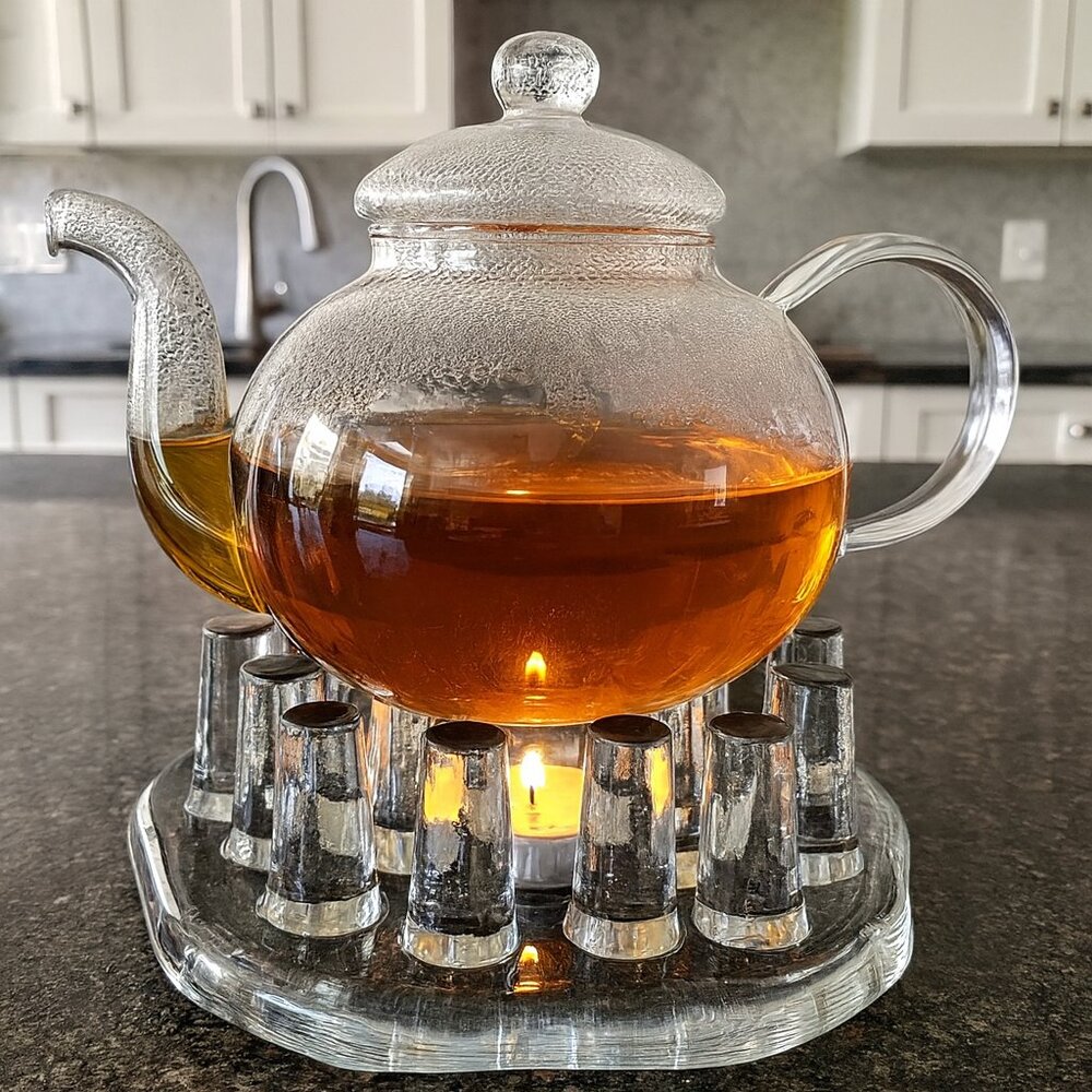 Vintage Glass Teapot Warmer Stand, Georghütte West Germany, 1970s, Tabletop Item